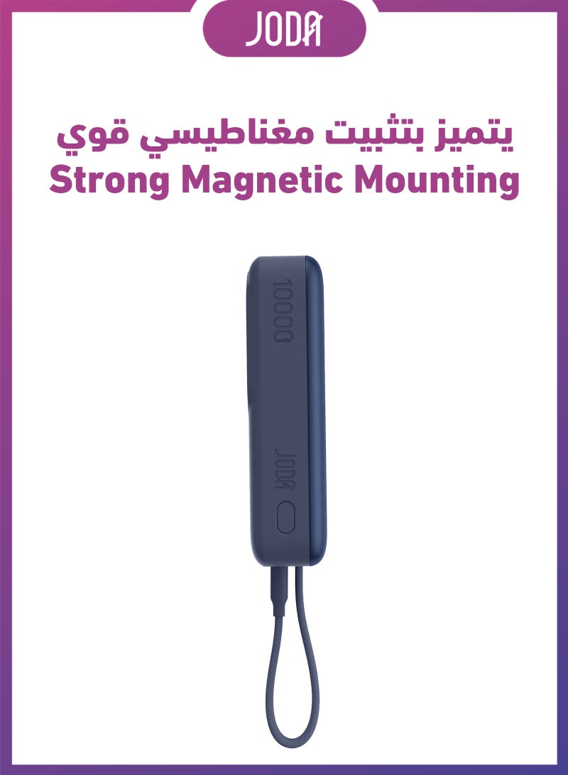 JODA MagTack 10 10000mAh PD 35W Power Bank with Nylon Braided Cable-Titanium Blue - Image 2